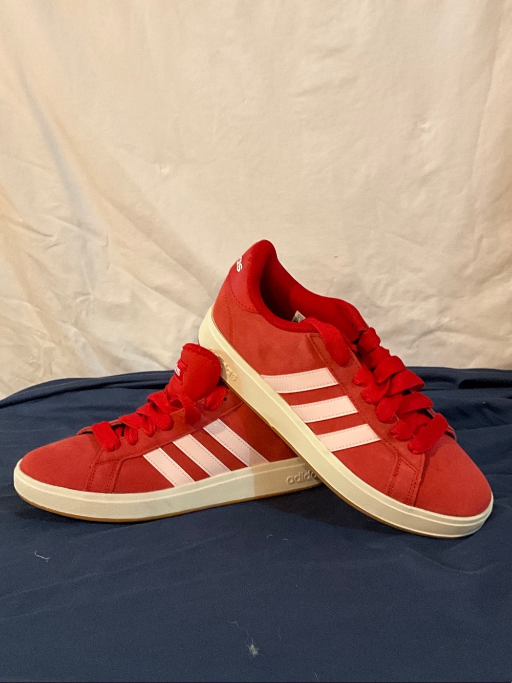 adidas Red Suede Sneakers with White Stripes